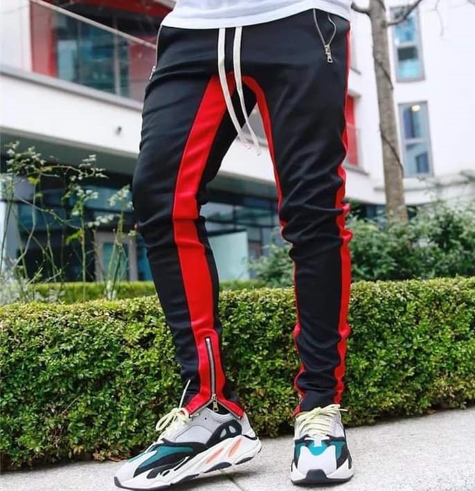 Casual Men's Sweatpant Trouser Black + Redss