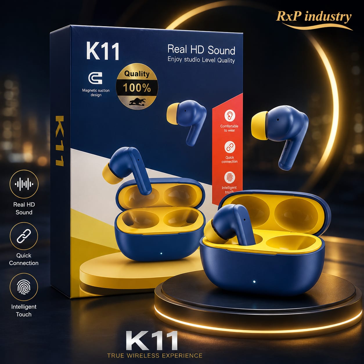 K11 Real HD Sound Bluetooth Wireless Earbuds Magnetic Suction Touch Control