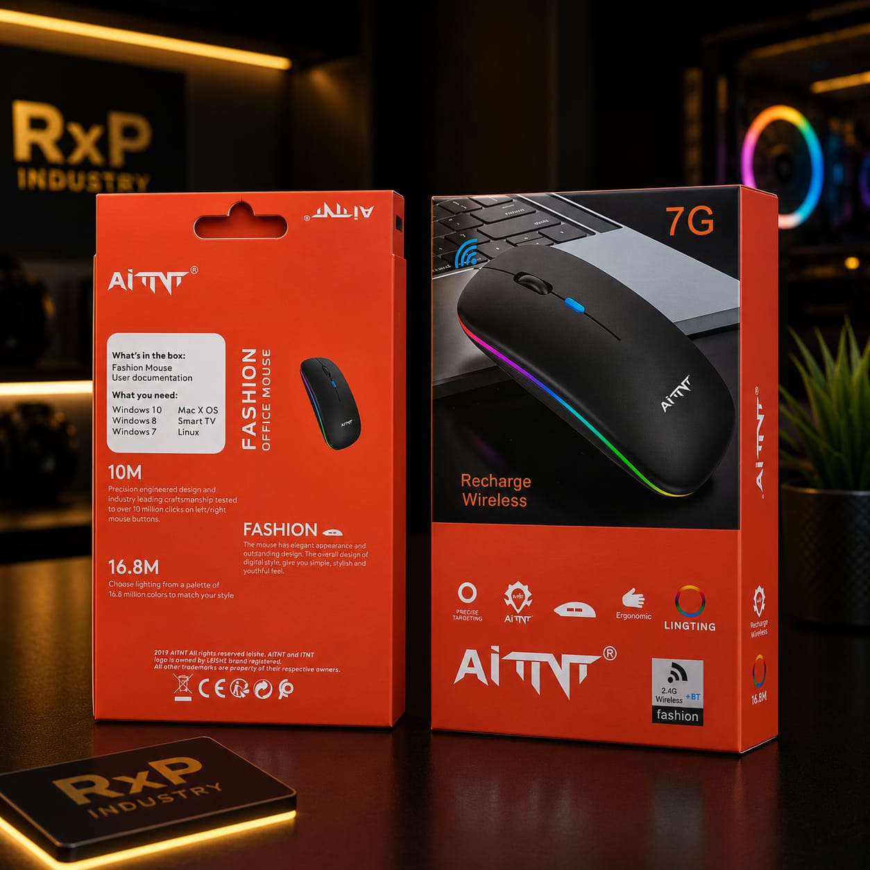 AiTNT 7G Rechargeable Wireless Mouse 2.4G + Bluetooth RGB