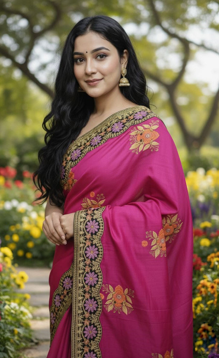 Premium Embroidery Semi Moslin Sharee