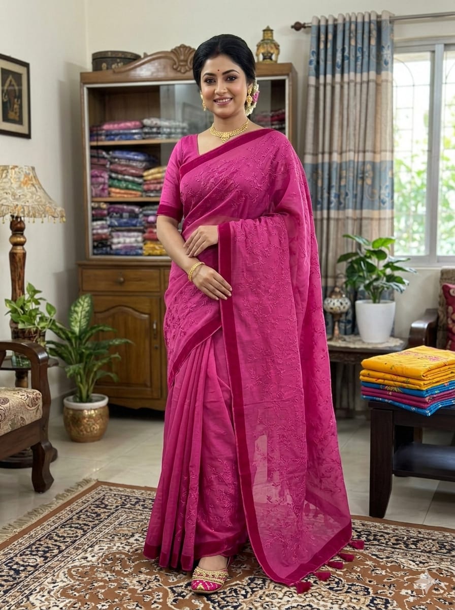 Embroidery Premium Half Silk Sharee