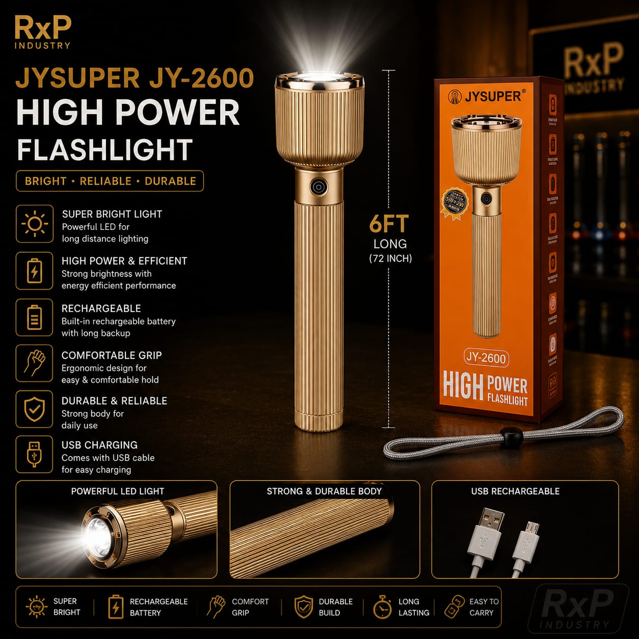 JYSUPER JY-2600 Rechargeable High Power LED Flashlight