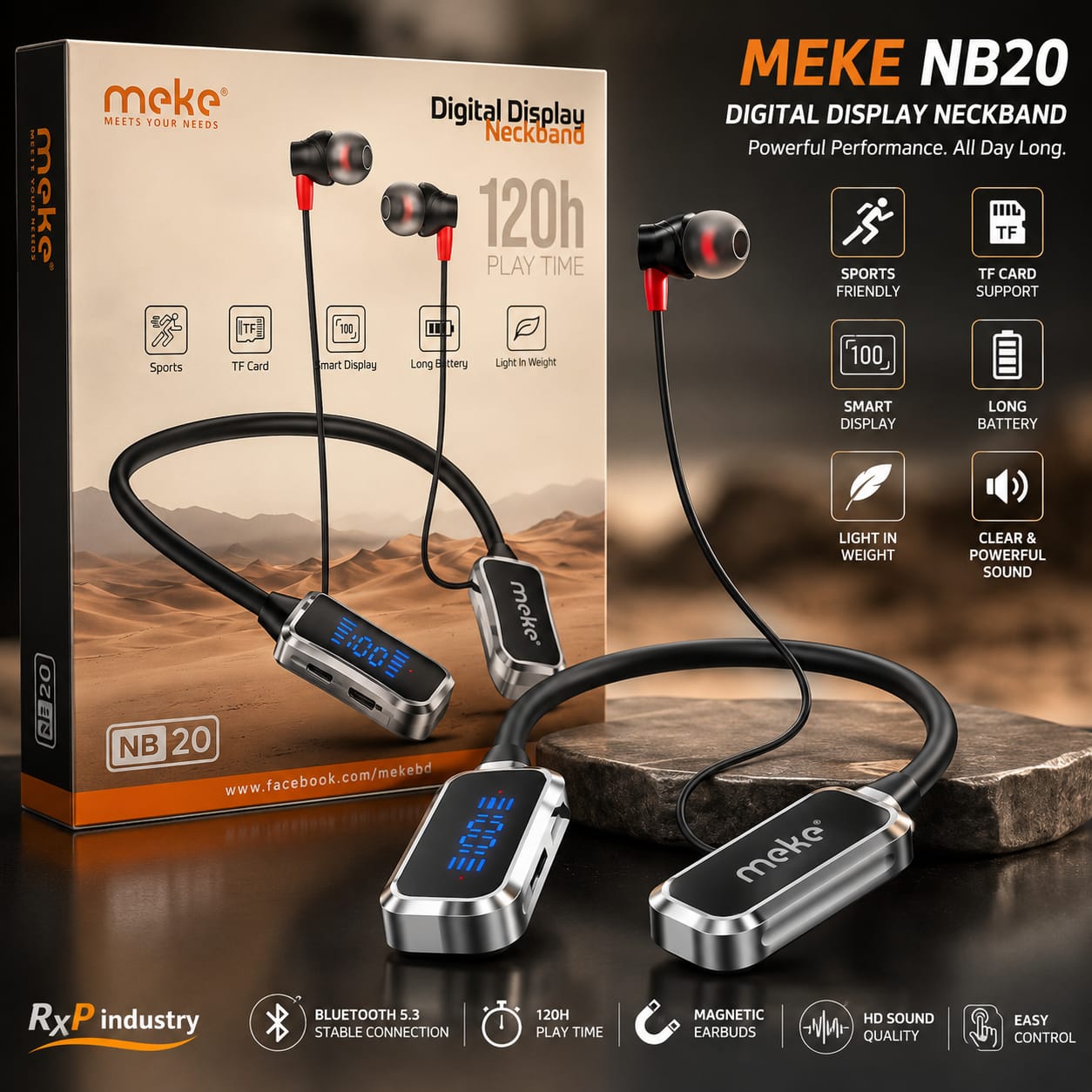 MEKE NB20 Wireless Neckband Bluetooth Earphones Digital Display Magnetic Earbuds