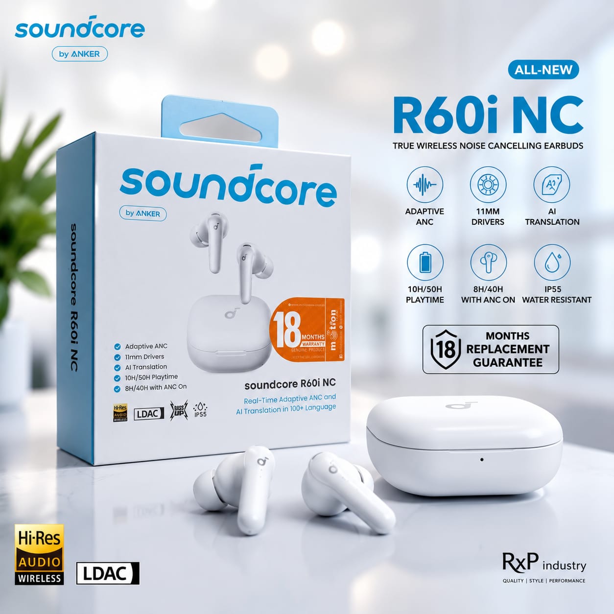 Anker Soundcore R60i NC True Wireless Earbuds Bluetooth 6.1 Adaptive ANC 18 Months Official Warranty