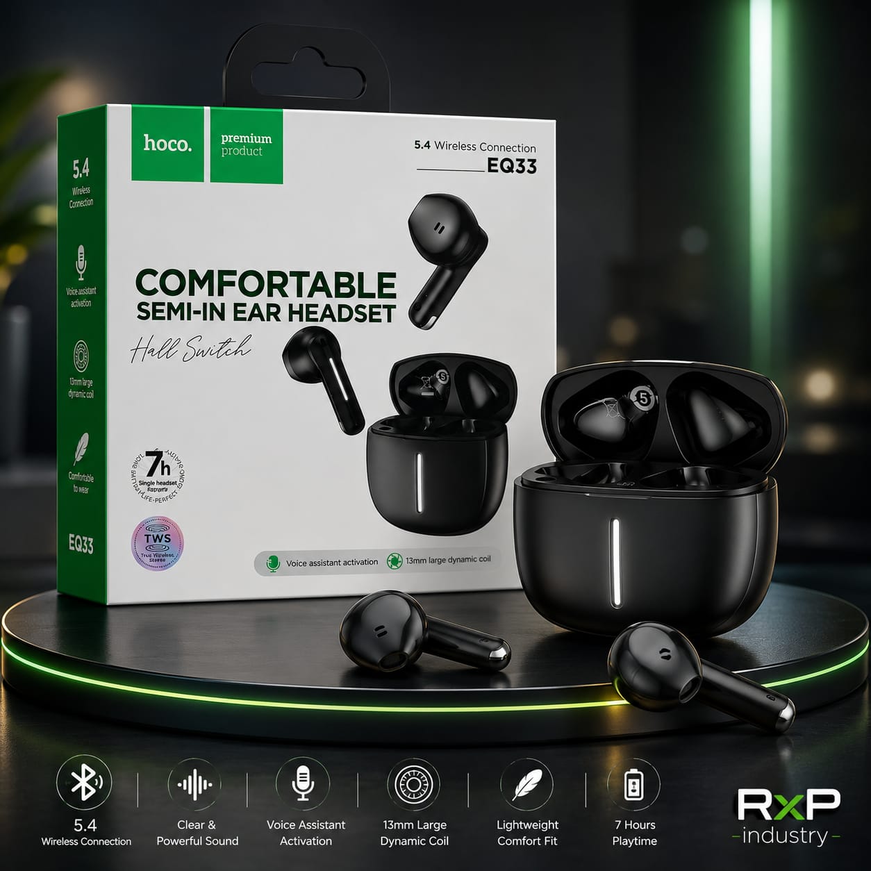 HOCO EQ33 Bluetooth 5.4 TWS Wireless Earbuds Hall Switch Semi In Ear Headset Black