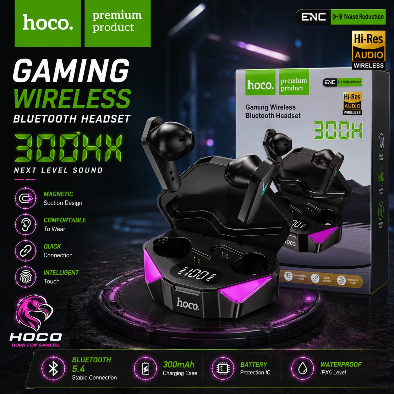 Hoco 3004 Gaming Wireless Bluetooth Headset with Charging Case