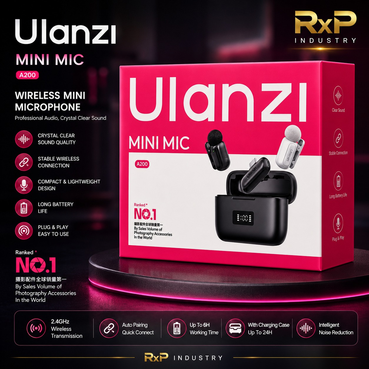Ulanzi A200 Mini Wireless Microphone with Charging Case