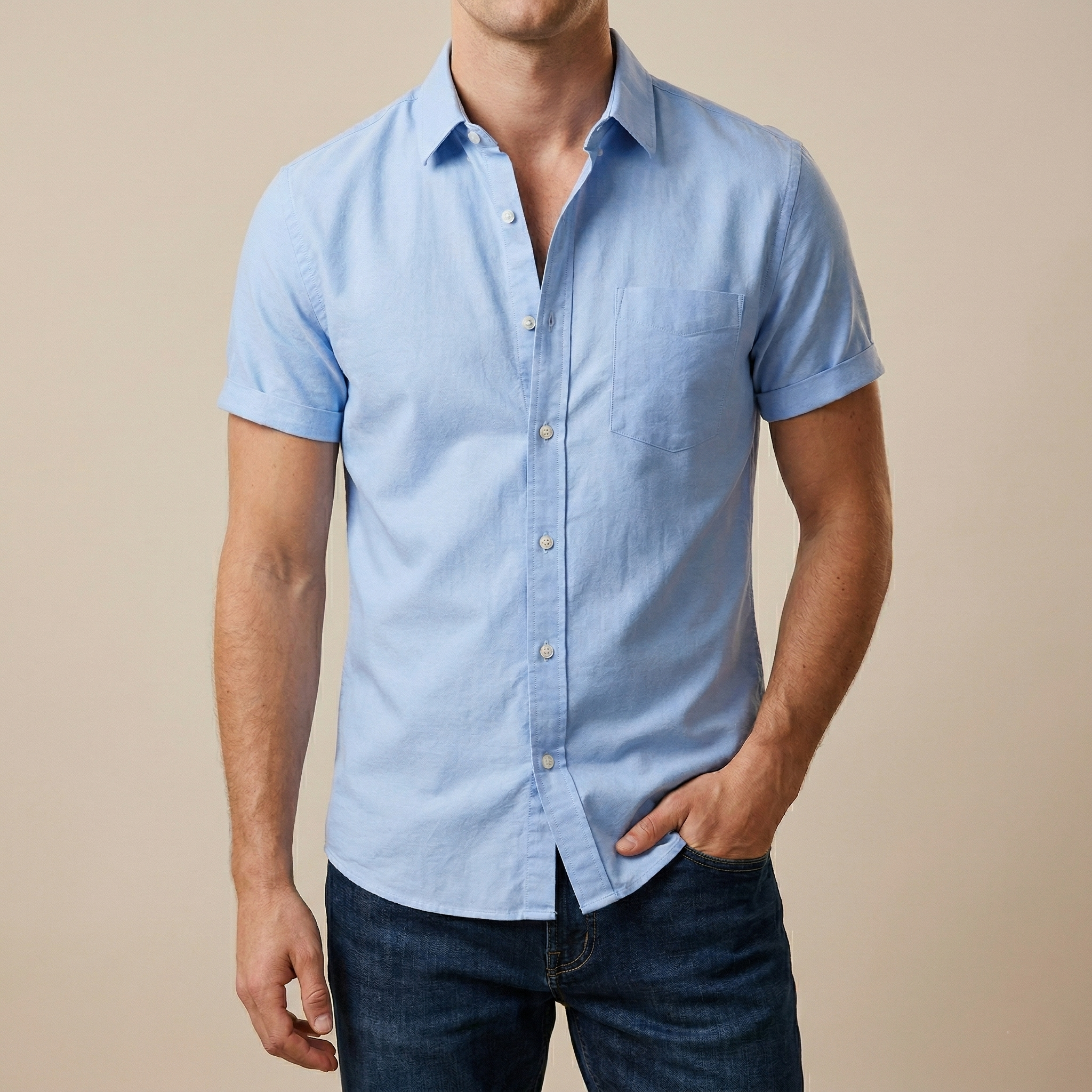 Men's Stylish Half Sleev Casual Solid Shirt  ( SKy )
