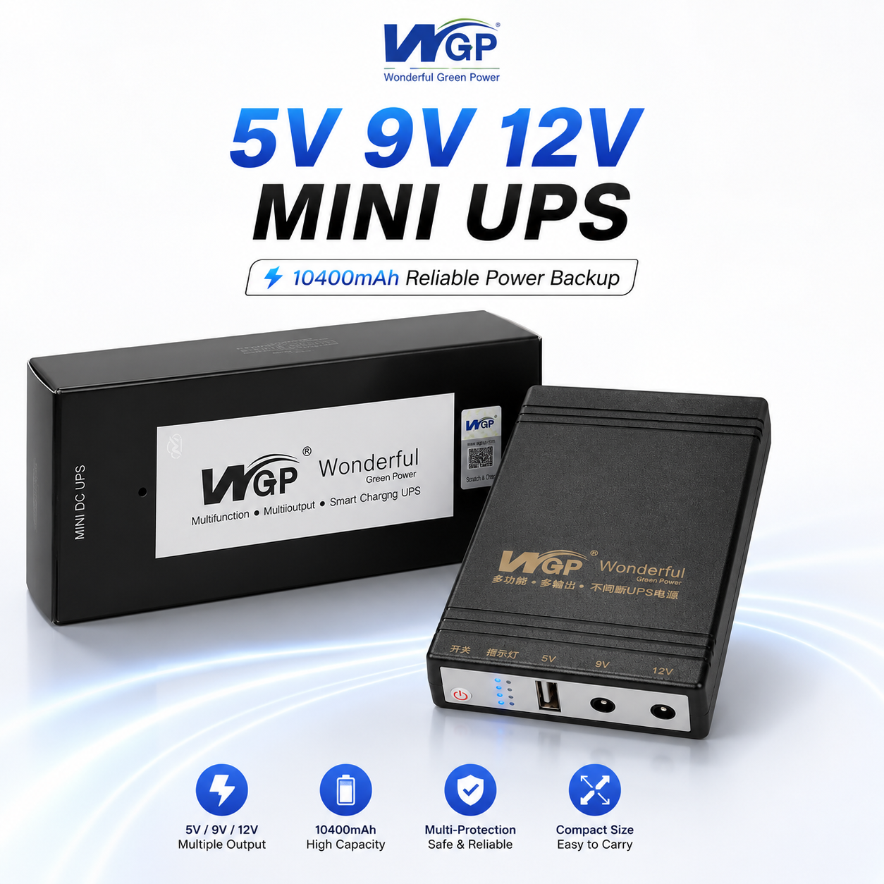 WGP mini UPS  input 12v output 5/9/12V (10400mAh)