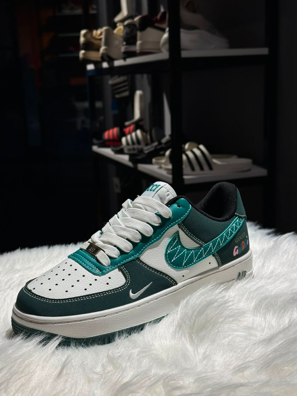 Nike Air Force 1 Low Custom Premium Sneakers - Deep Green & Teal White