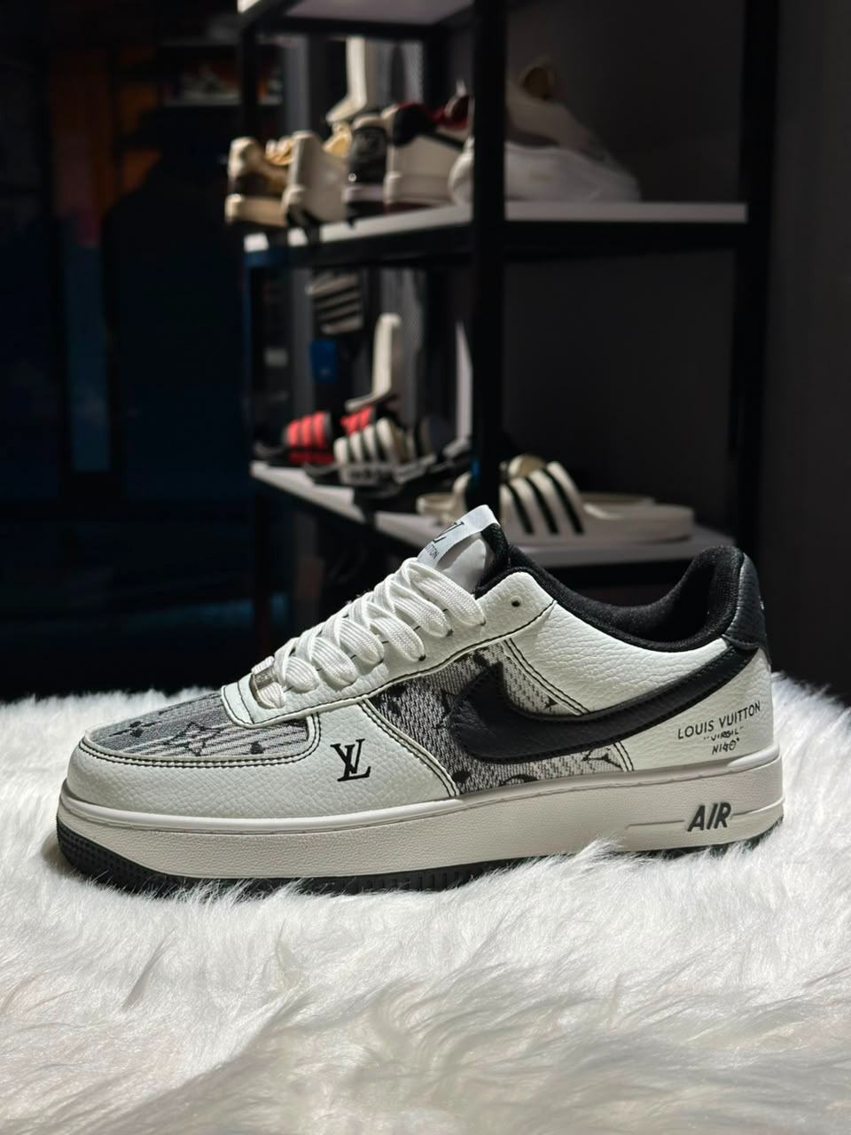 Nike Air Force 1 Low Custom Premium Sneakers - Louis Vuitton Monogram Edition (White & Black)