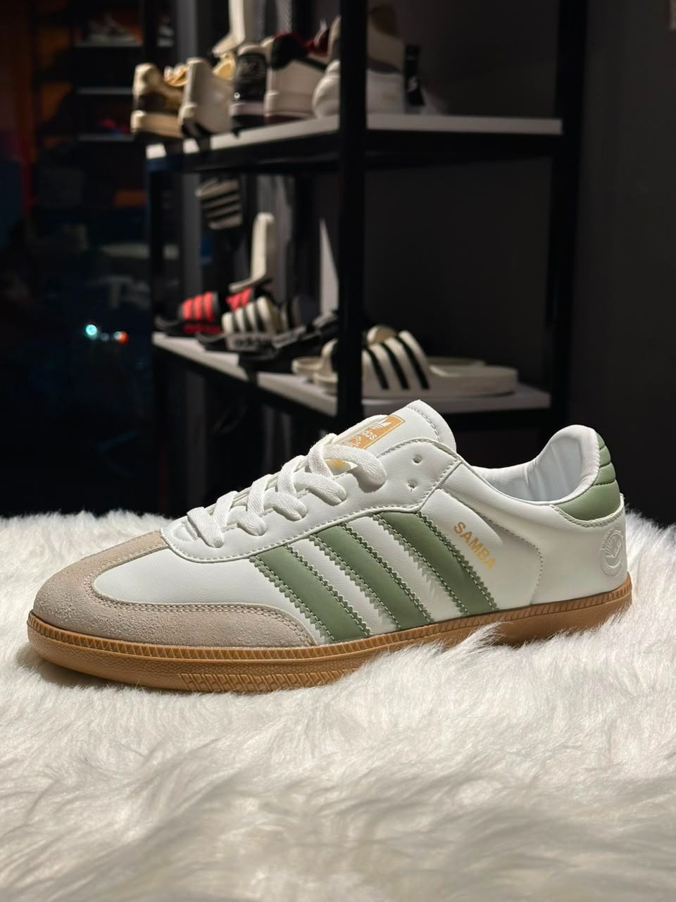 adidas Originals Samba Premium Low Sneakers - Cloud White & Sage Green