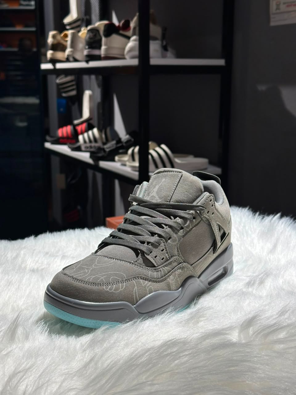 Air Jordan 4 Retro KAWS Premium Sneakers - Cool Grey & Ice Blue