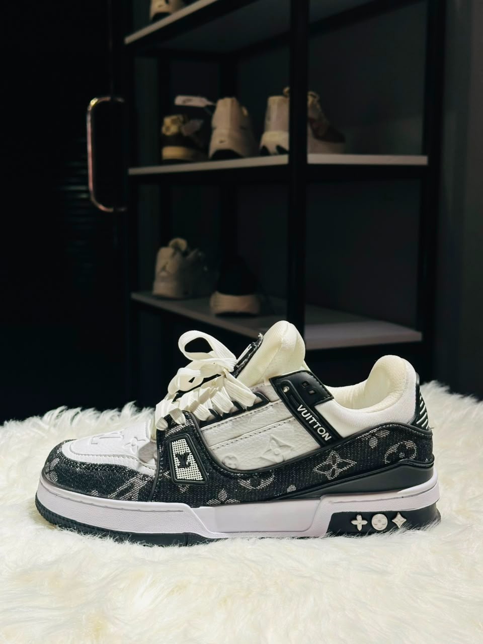 Louis Vuitton LV Trainer Denim Premium Luxury Sneakers - Black Monogram & White
