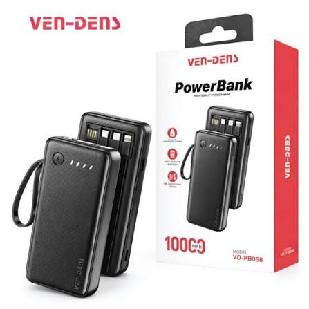 VEN-DENS VD-PB058 10000mAh Power Bank With LED Light (Built-In Cable)