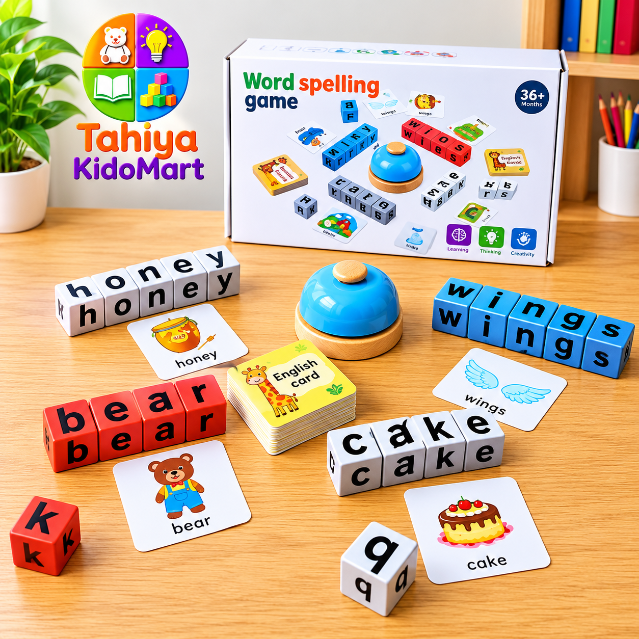 Interactive Word Spelling Game with Desk Bell and Letter Blocks