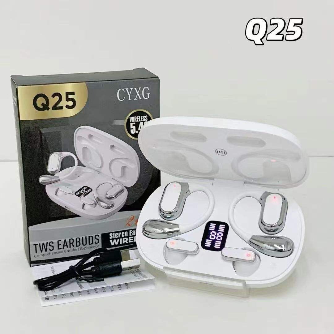 Q25 2-in-1 Couple Soft Ear Hooks TWS Wireless Earbuds – LED Digital Display